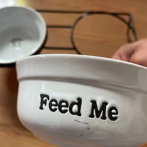 Ceramic Stoneware Bowls and Metal Stand for Cat or Small Dog. NEW, NEVER USED! - Picture 3 of 14